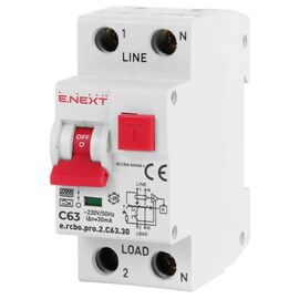 Дифференциальный автоматический выключатель E.NEXT 1-п.+N e.rcbo.pro. C 63А 30мА (p0720014)