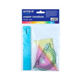 Лінійка Kite набір: лінійка 15 см, 2 косинця, транспортир (асортимент кольорів) (K-281)