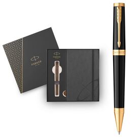 Ручка шариковая Parker INGENUITY Black Lacquer GT BP + блокнот Parker + подар.упак. GIFT24 (60 032b24)