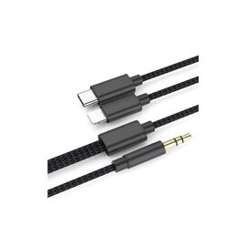 Кабель мультимедийный 3.5mm M to USB-C + Lightning 1,0m black XoKo (MH-232-BK)