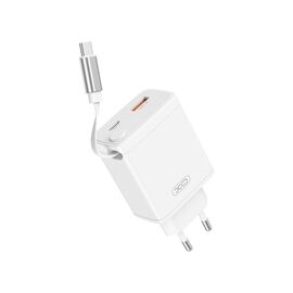 Зарядний пристрій XO 1xUSB-C + 1xUSB QC30W GaN + cable USB-C to USB-C white (XO-CE31)