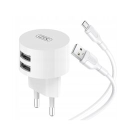 Зарядний пристрій XO 2xUSB 2.4A + cable USB to Micro 5P white (L62-M-WH)