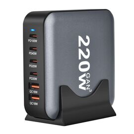 Зарядное устройство XoKo 1xUSB-С PD100W + 1xUSB-С PD45W + 2xUSB-С PD20W + 2xUSB QC18W 220W GaN (QC-220)