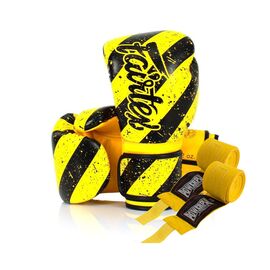Боксерские перчатки Fairtex BGV14Y Yellow/Black 10 унцій (бинти в комплекті) (BGV14Y_10oz_Yellow/Black)