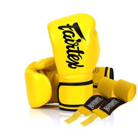 Боксерские перчатки Fairtex BGV14 Yellow 14 унцій (бинти в комплекті) (BGV14_14oz_Yellow)