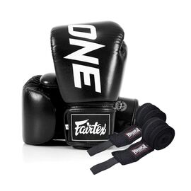 Боксерские перчатки Fairtex BGV1-ONE (натуральна шкіра) Black 14 унцій (бинти в комплекті) (BGV1-ONE_14oz_Black)