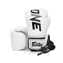 Боксерские перчатки Fairtex BGV1-ONE (натуральна шкіра) White 14 унцій (бинти в комплекті) (BGV1-ONE_14oz_White)