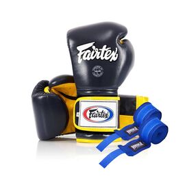 Боксерські рукавички Fairtex BGV9 Mexican Blue/Yellow 18 унцій (бинти в комплекті) (BGV9_Mexican_18oz_Blue/Y)