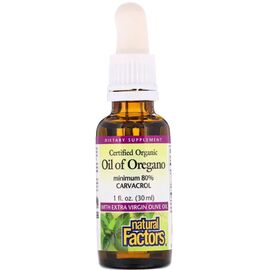 Травы Natural Factors Масло орегано в каплях, Oil of Oregano Liquid, 30 мл (NFS04571)