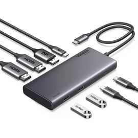 Концентратор Ugreen USB-C to 2xUSB 3.2 + 2xUSB-C 3.2 + 2xHDMI + DP 4K60Hz + PD 100W CM639 gray (35625)