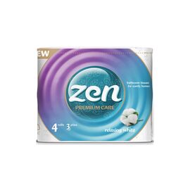 Туалетная бумага Zen Premium Care Relaxing White 3 слоя 4 рулона (5944582100176)