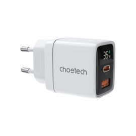 Зарядний пристрій Choetech 1xUSB + 1xUSB-C PD35W with display white (PD6052-EU-WH)