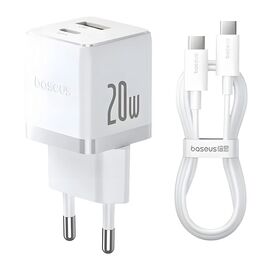 Зарядний пристрій Baseus 1xUSB-C 20W + 1xUSB white + cable USB-C to USB-C 60W 1.0m (P10111608213-01)
