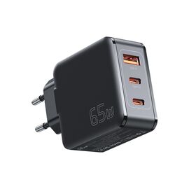 Зарядний пристрій Essager 2xUSB-C + 1xUSB 65W GaN black (ECT2CA-JZB01-Z)