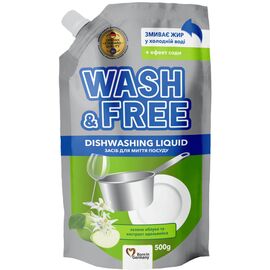 Засіб для ручного миття посуду Wash&Free Зелене яблуко та екстракт едельвейса дой-пак 500 г (4260637724656/4823128001324)