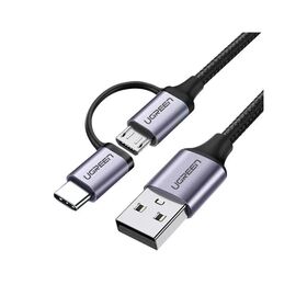 Дата кабель USB 2.0 AM to USB-C + Micro 5P 1.0m 3A US177 black Ugreen (30875)