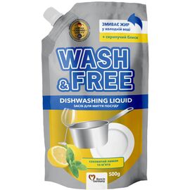 Засіб для ручного миття посуду Wash&Free Соковитий лимон та м'ята Дой-пак 500 г (4823128001317)