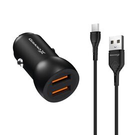 Зарядное устройство Grand-X 2,4A, 12-24V, 2USB + cable USB -> TypeC, Cu, 1m (CH-26TC)