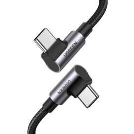 Дата кабель USB-C to USB-C 1.0m 100W (20V/5A) 90° corner braided black Ugreen (70696)