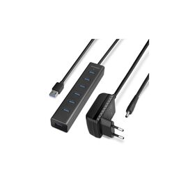 Концентратор AXAGON USB 3.1 to 7xUSB 3.0 + power adapter black (HUE-SA7BP)