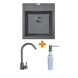 Мийка кухонна Adamant Brick сірий + змішувач та дозатор (4824296209704)