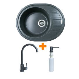 Мойка кухонная Adamant Ovum графіт + змішувач + дозатор (1824296900413)