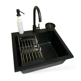 Мийка кухонна Adamant Univer антрацит + змішувач + дозатор + ополіскувач склянок + коланд (4824296106615)
