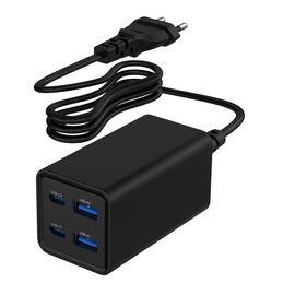 Зарядний пристрій Gembird 2xUSB-C PD65W + 2xUSB QC3.0 30W black (TA-UC-2A2C-PD65-01-BK)