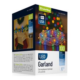 Гирлянда ColorWay LED 100 10м (8 функцій) різнокольорова (прозорий кабель) USB (CW-G-100L10UTMC)