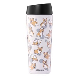 Термокружка Ardesto Coffee Time Animals Corgi 450мл, нержавіюча сталь, сірий (AR2645CR)