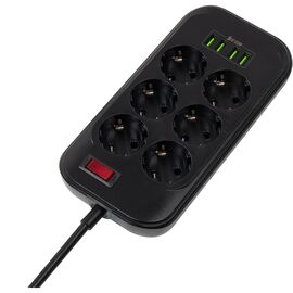 Сетевой фильтр питания ColorWay CW-CHE64B, 6 розеток/4USB Black (CW-CHE64B)