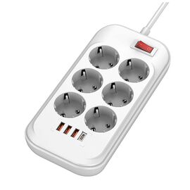 Сетевой фильтр питания ColorWay CW-CHE64PDW, 6 розеток/4USB 2M (CW-CHE64PDW)
