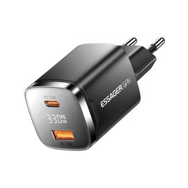 Зарядное устройство 1xUSB-C + 1xUSB 33W GaN black Essager (ECT33W-GMB01-Z)
