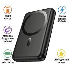 Батарея универсальная HOCO 10000mAh Grace PD/20W Magnetic Black (J141 / 714984)