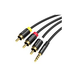 Кабель мультимедийный 3.5mm M to 3xRCA M 1.5m AV black Vention (VAB-R07-B150)
