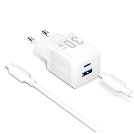 Зарядное устройство Vention 1xUSB-C PD30W + 1xUSB QC3.0 30W GaN + cable USB-C to USB-C 1.0m white (TZ-FEQW0-EU-01)