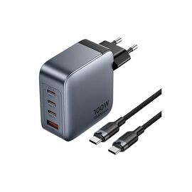 Зарядное устройство Vention 3xUSB-C PD100W + 1xUSB QC3.0 30W GaN + cable USB-C to USB-C 1.0m gray (TZ-FETH0-EU)