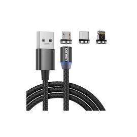 Дата кабель USB 2.0 AM to Lightning + Micro 5P + Type-C magnetic black Denmen (DN-D09E-BK)