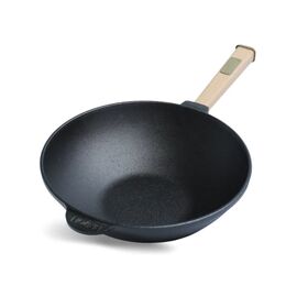 Сковорода Brizoll чавунна WOK з дерев'яною ручкою 2,8 л 260х80 мм (W26H)