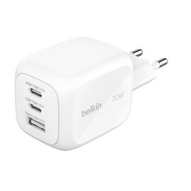 Зарядное устройство Belkin 2xUSB-C + 1xUSB PD70W PPS GaN white (WCH018HQWH)