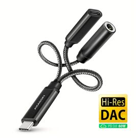 Переходник USB-C M to 3.5mm F + USB-C F Hi-Res DAC PD 60W black AXAGON (ADA-HCPD)