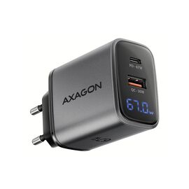 Зарядное устройство AXAGON 1xUSB-C PD67W + 1xUSB QC4+ PPS display gray (ACU-PQ67D)