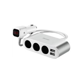 Зарядное устройство HOCO 2xUSB 10.5W + 3x car socket silver (6957531050896)