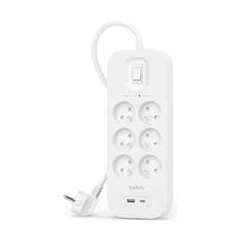 Сетевой фильтр питания Belkin 6хТипE, 16А, USB-A/USB-C 18Вт, 2м (SRB002CA2M)