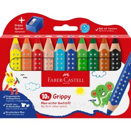 Карандаши цветные Faber-Castell Jumbo Grippy акварельні, 10 кольорів + стругачка (110636) (33043)