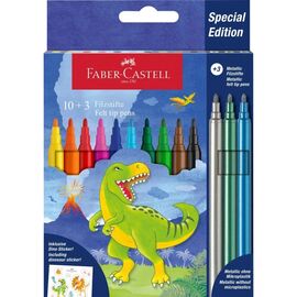Фломастеры Faber-Castell Динозавр 10 цветов + 3 металлика + наклейки в картонной коробке (32962)