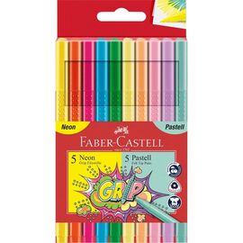 Фломастеры Faber-Castell Grip felt-tip pen neon+pastel, трехгранные пастельные+неоновые, 10 цветов (30746)