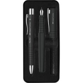 Ручка шариковая Faber-Castell набор ручек POLY Ball Set в металлическом пенале (перо + шарик. ручка), цвет корпуса черный (32957)