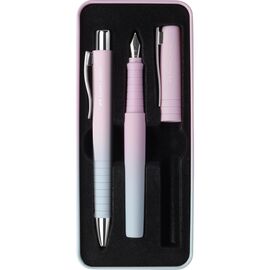 Ручка шариковая Faber-Castell набор ручек POLY Ball Set в металлическом пенале (перо М + шарик. ручка), цвет корпуса розово-го (33116)