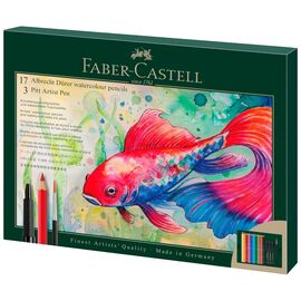 Карандаши цветные Faber-Castell AlbrechtDrer17 кольорів з аксесуарамив картонній подарунковій коробці (217552) (33027)